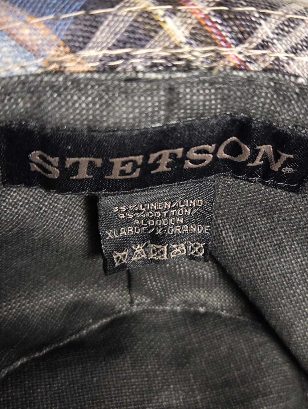 Stetson Plaid Linen Blend Fedora Hat Trilby Mens XL Classic Short Brim Blue Gray - Picture 8 of 11